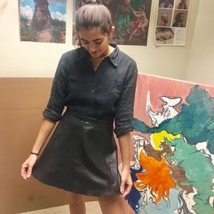 Authentic leather Aqua miniskirt